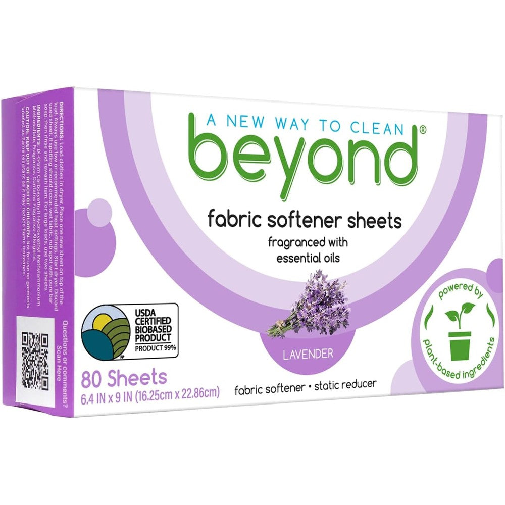 Beyond Natural Fabric Softener Dryer Sheets front view package showing lavender scent branding