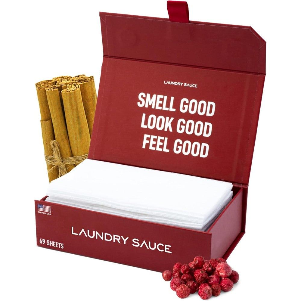 Laundry Sauce French Saffron Dryer Sheets front packaging view showing sixty-nine count box