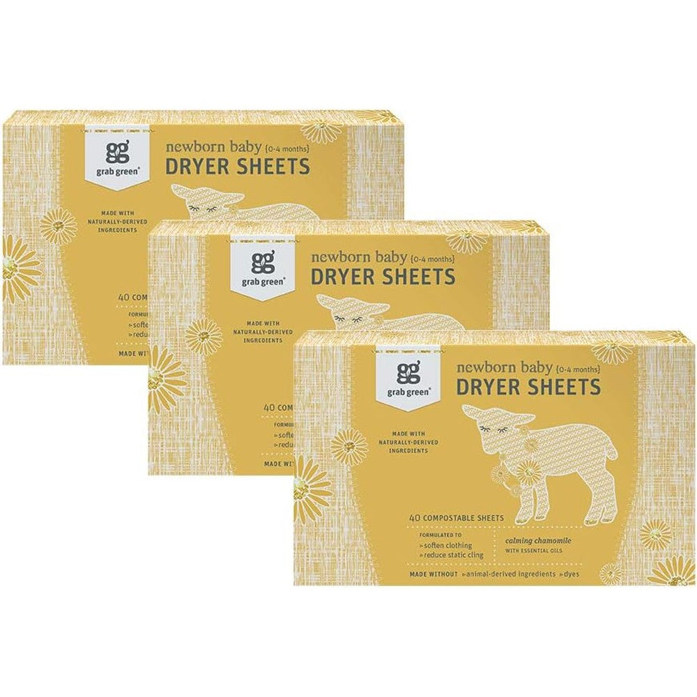 Grab Green newborn baby dryer sheets calming chamomile front view packaging