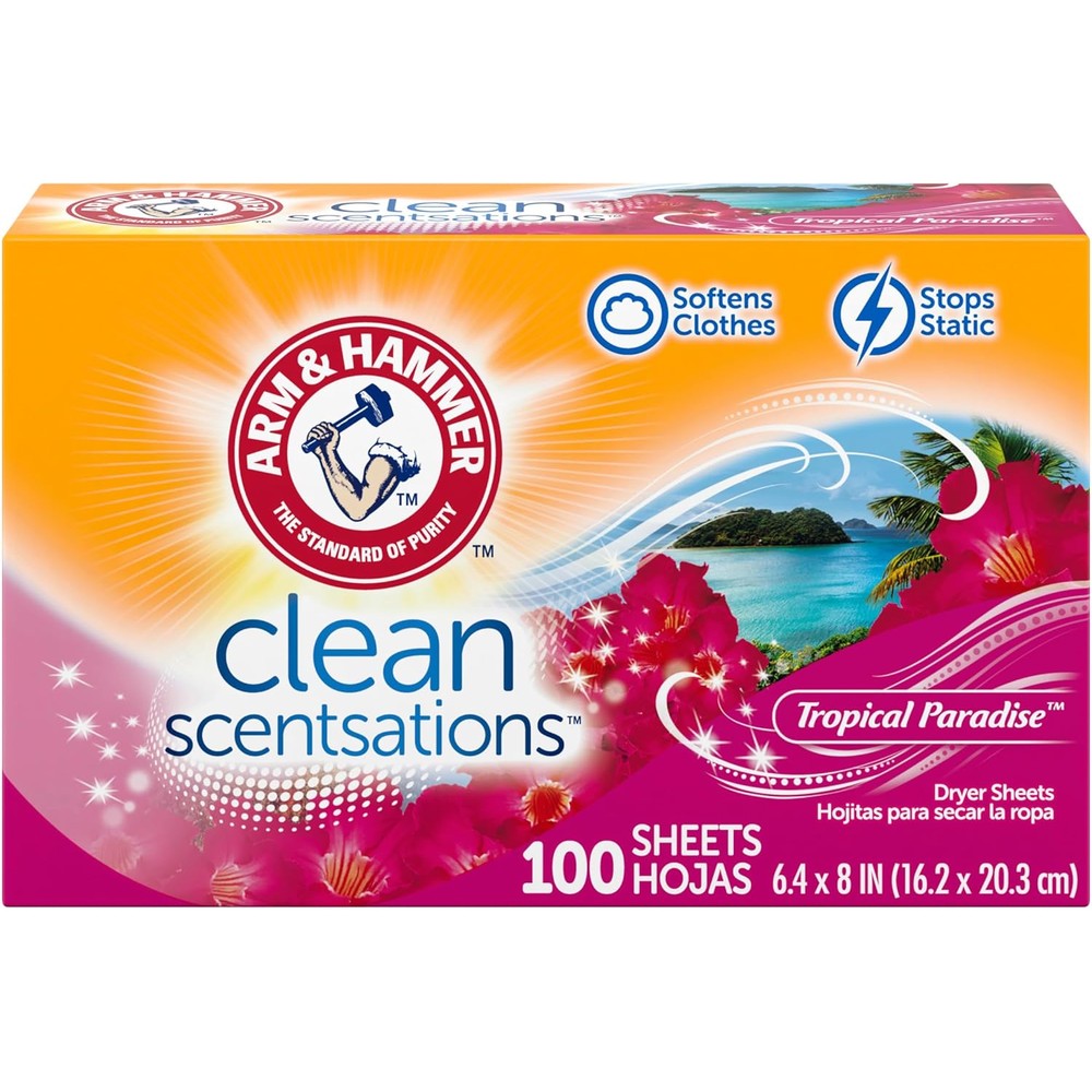 Arm & Hammer Tropical Paradise fabric softener dryer sheets for static cling reduction