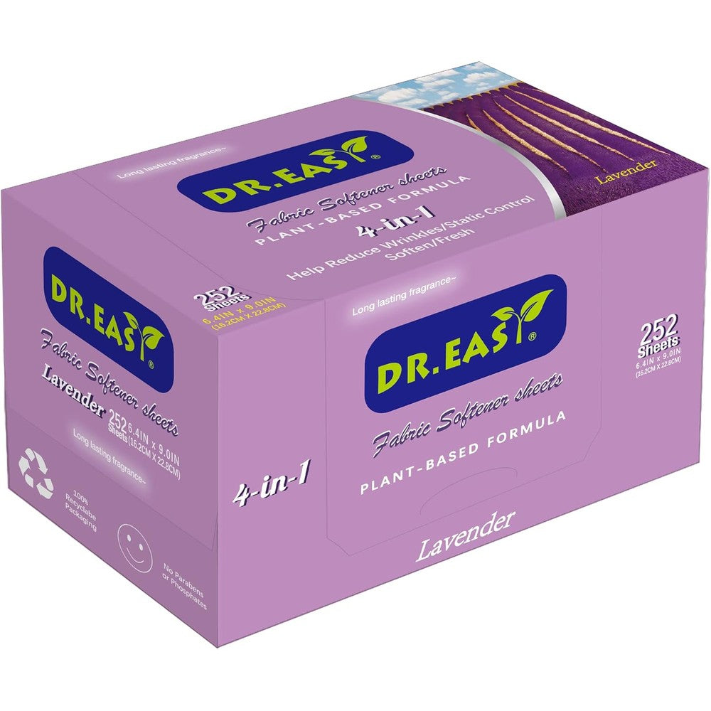 Dr. Easy plant based fabric softener dryer sheets front view box packaging