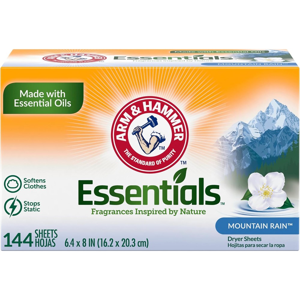 Arm & Hammer Mountain Rain fabric softener dryer sheets 144 count box for static control