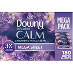 Downy Infusions Calm Mega Fabric Softener Dryer Sheets front view package