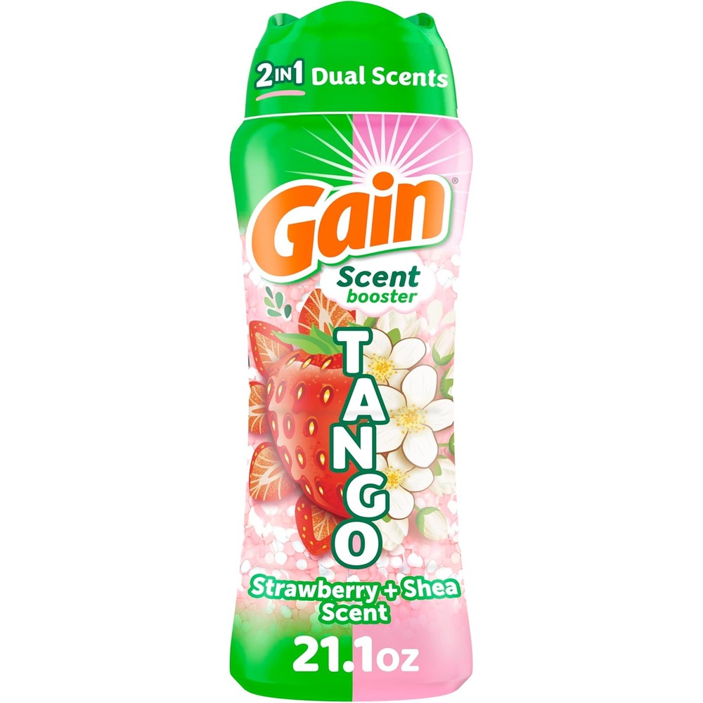 Gain Tango laundry scent booster beads strawberry and shea front view container