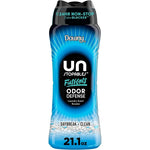 Downy Unstopables Fusions Odor Defense Daybreak and Clean packaging front view showcasing premium laundry scent booster beads.
