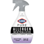 Clorox PURE Allergen Neutralizer Fabric and Carpet Spray front view showing the twenty-six fluid ounce bottle