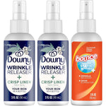 Downy Wrinkle Releaser and Bounce travel spray bundle front view showing authentic anti static bottles