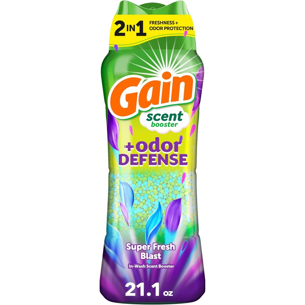 Gain Odor Defense In Wash Scent Booster Super Fresh Blast front view showcasing packaging