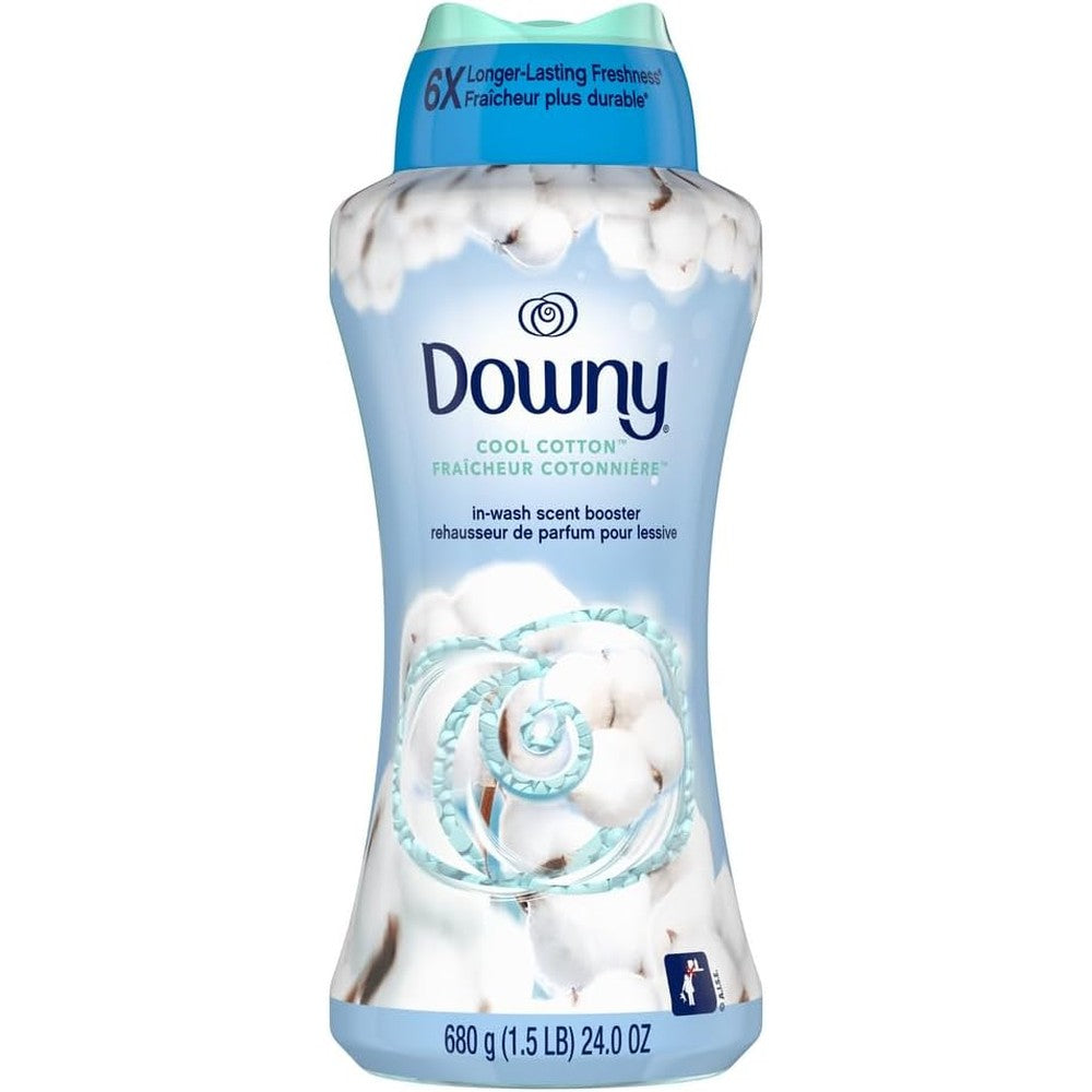 Downy Cool Cotton In-Wash Laundry Scent Booster Beads 24 Ounce bottle front view showing blue beads.