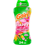 Gain Happy In-Wash Laundry Scent Booster Beads 24 Ounce front view showing Hibiscus Hula packaging.