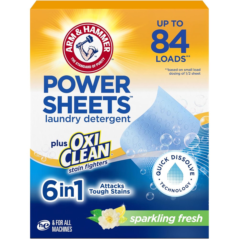 Arm And Hammer Power Sheets Laundry Detergent box front view