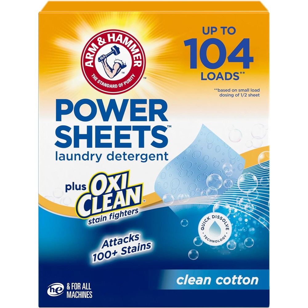 Arm & Hammer Power Sheets Laundry Detergent Plus OxiClean 52 count pack