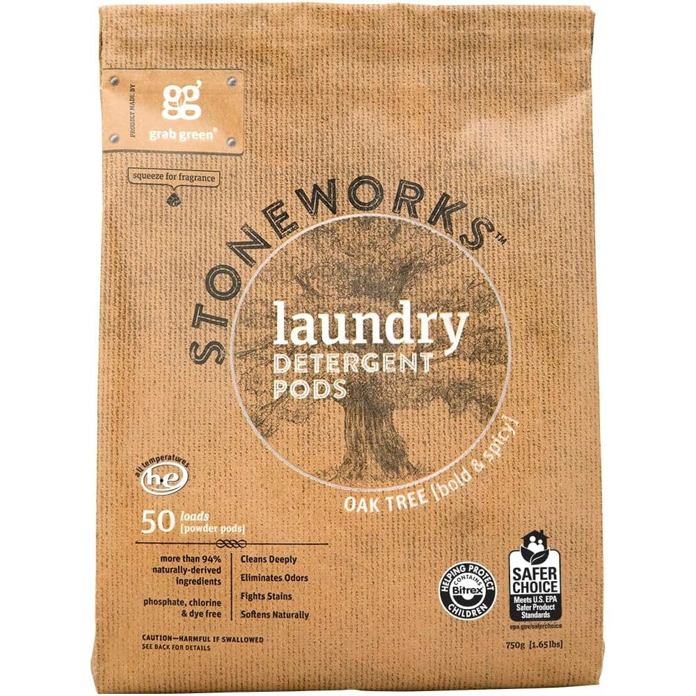 Grab Green Stoneworks Oak Tree Laundry Detergent Pods front view 50 count bag
