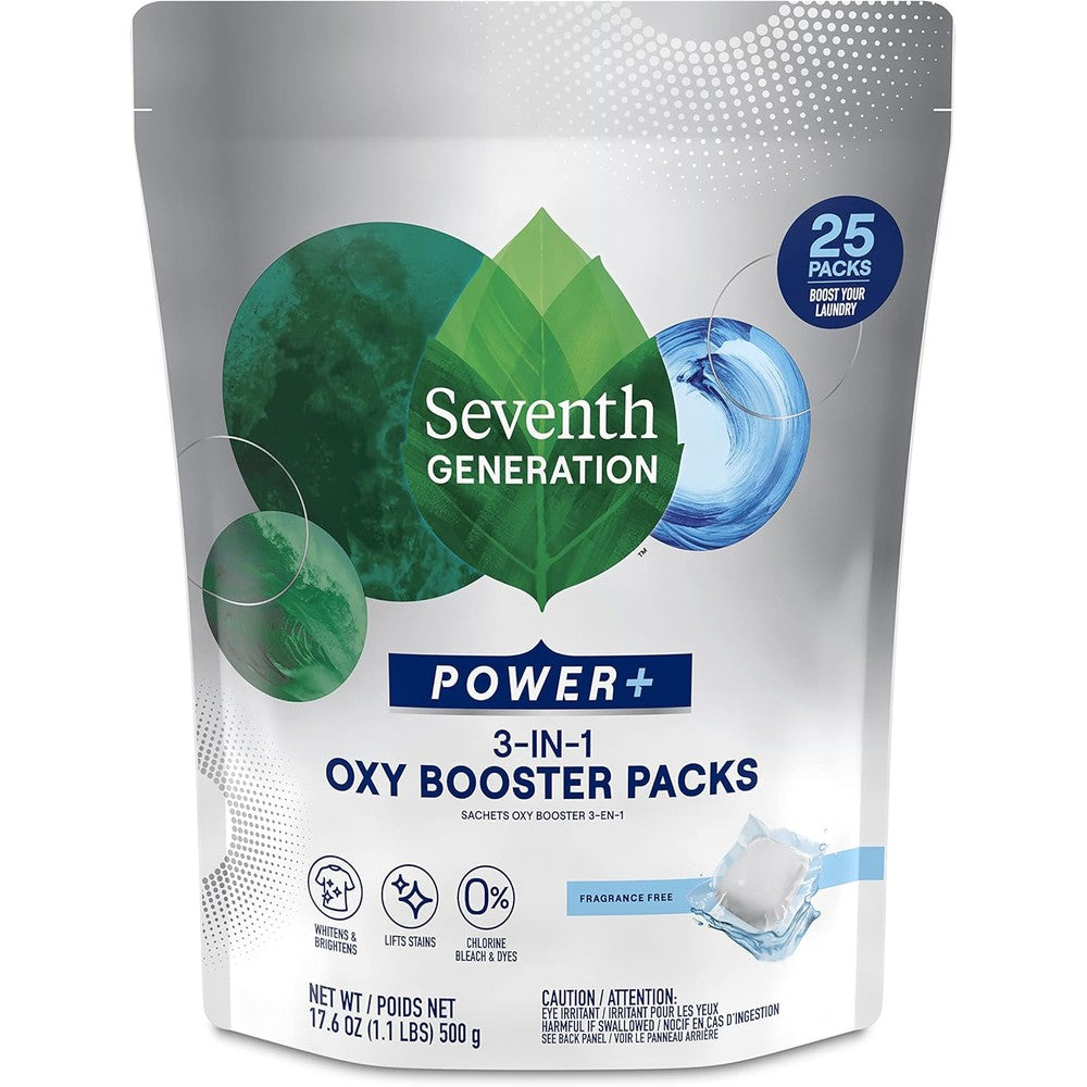 Seventh Generation Oxy Booster Stain Remover Packs front view plant based laundry additive.