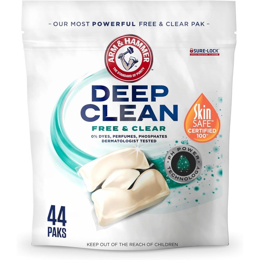 Arm and Hammer deep clean free and clear laundry detergent power paks front view