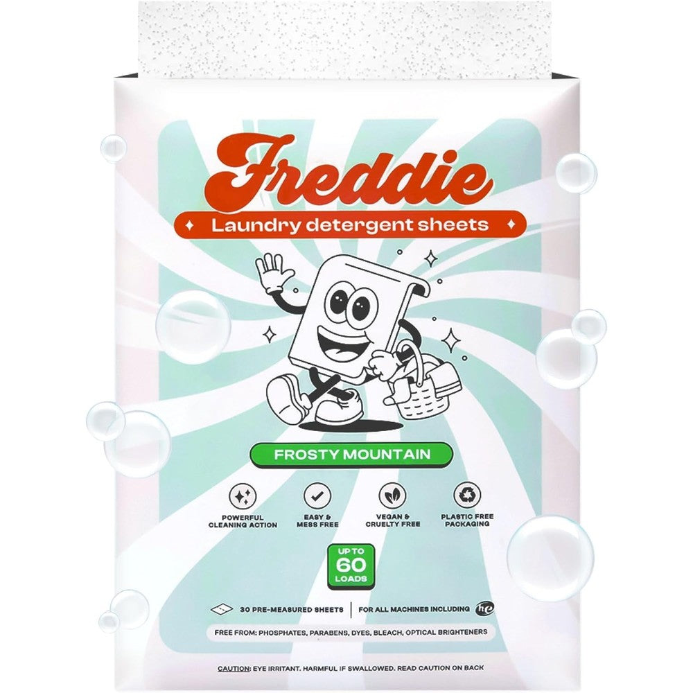 Freddie Laundry Detergent Sheets Frosty Mountain front view packaging