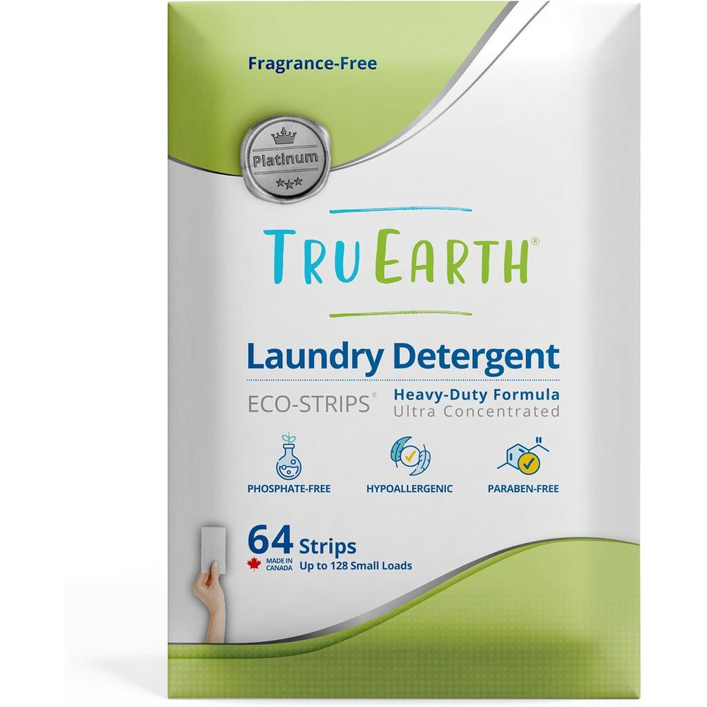 Tru Earth Platinum Heavy Duty Laundry Detergent Sheets front packaging eco friendly strips.