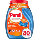 Persil Ultra Pacs Advanced Clean Oxi and Odor Power laundry detergent tub front view showing 80 capsules