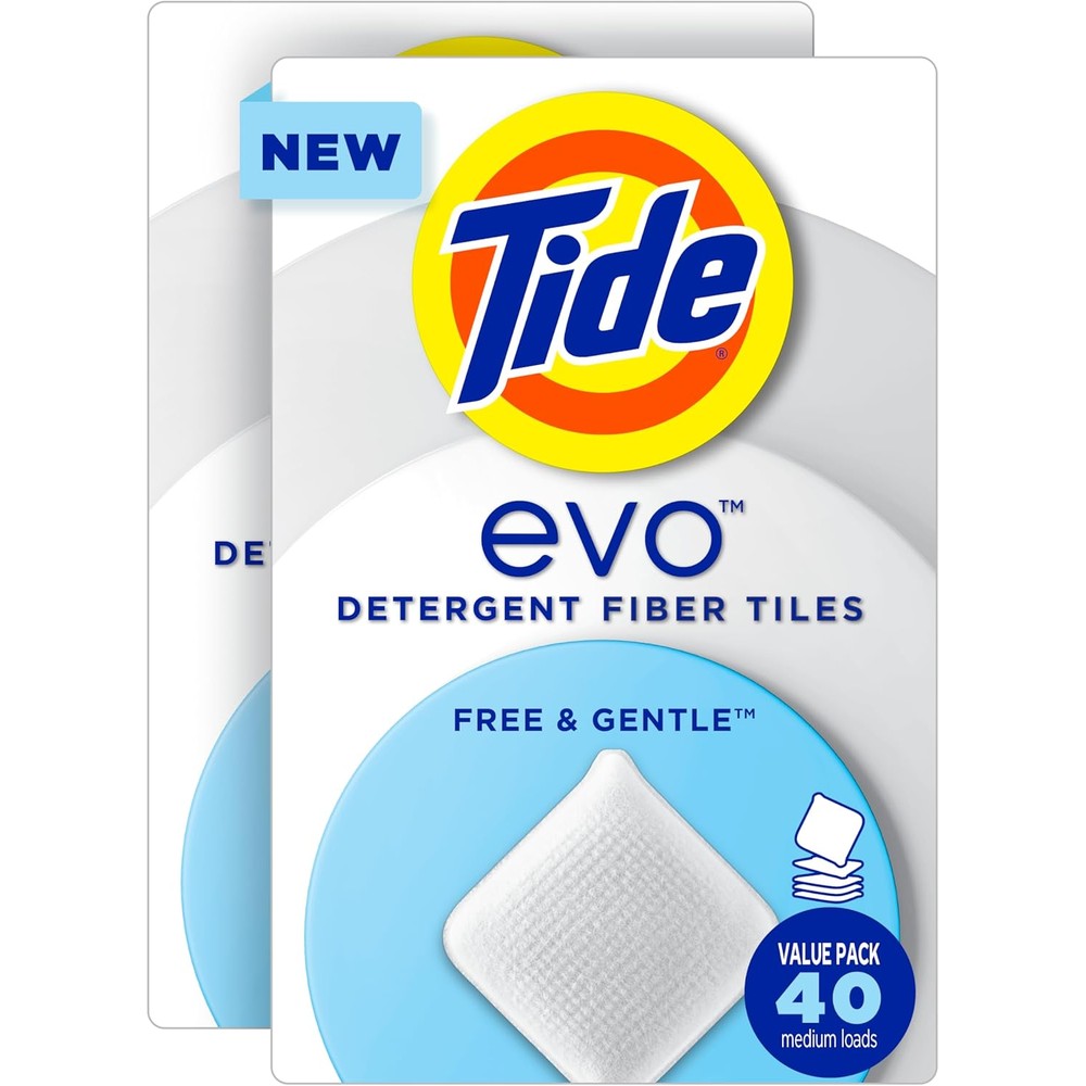 Tide Evo Free And Gentle Laundry Detergent Tiles front box view for sensitive skin laundry care
