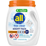 All Mighty Pacs Free Clear 56 count tub front view sensitive skin laundry detergent