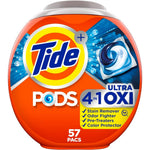 Tide 4-in-1 Ultra Oxi Pods 57 count tub front view high efficiency laundry detergent.