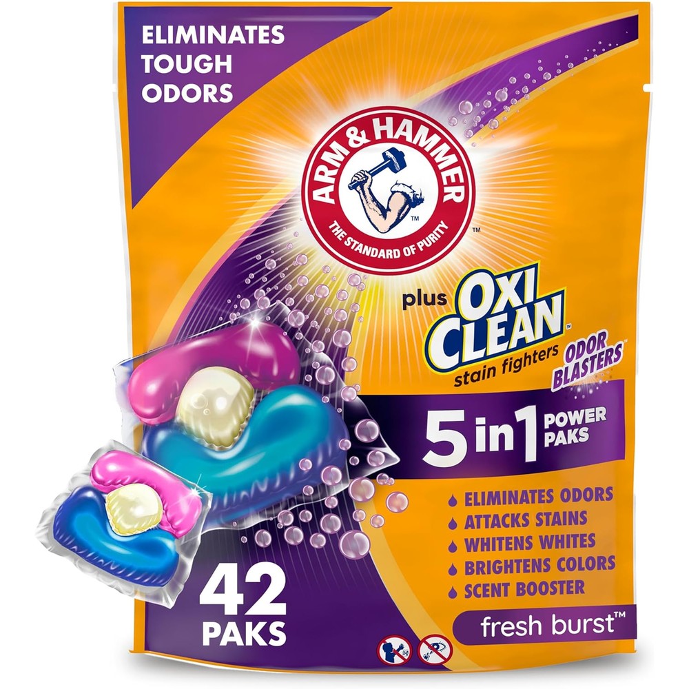Arm and Hammer Plus OxiClean Odor Blasters 42 count laundry paks front view
