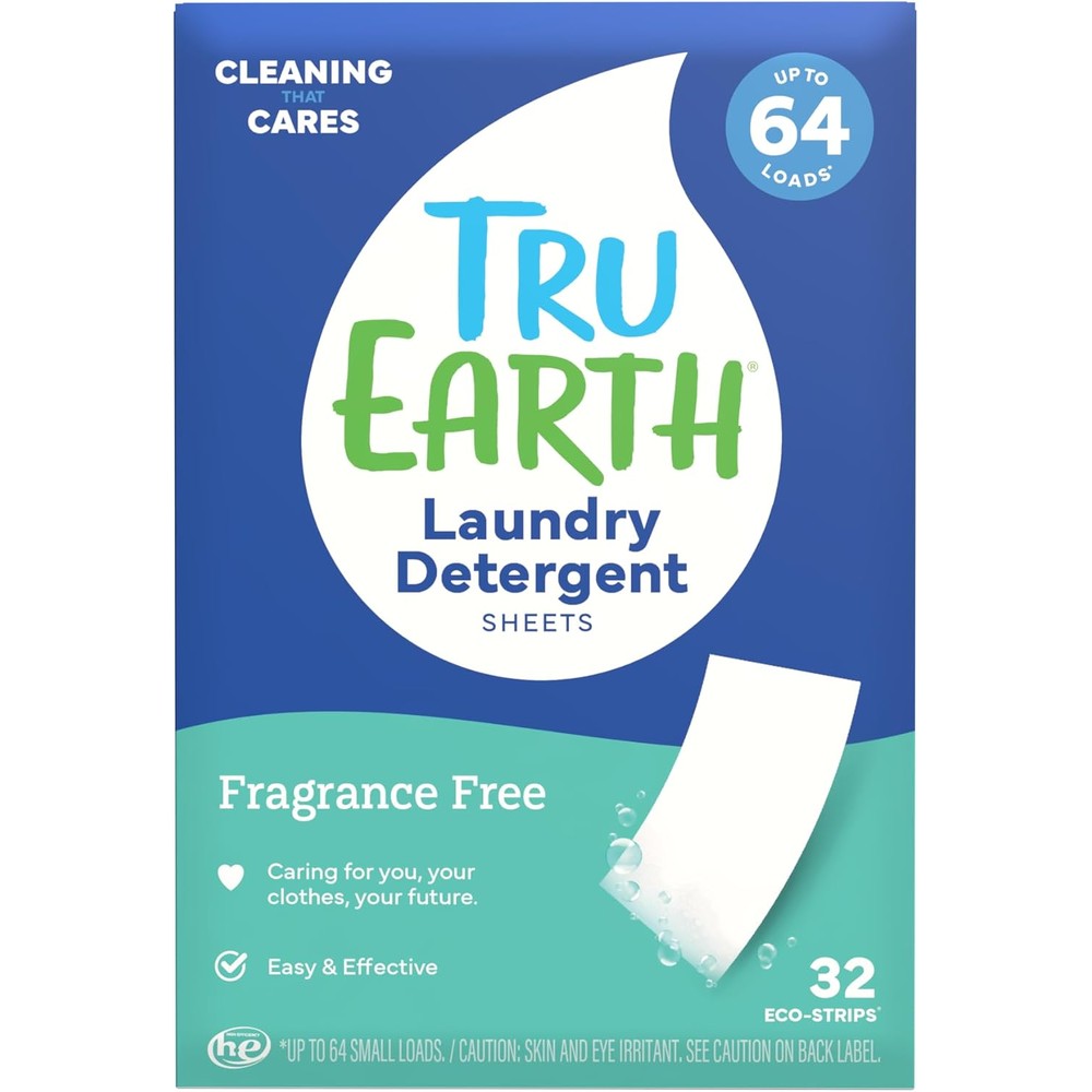 Tru Earth Fragrance Free Eco-Strips Laundry Detergent front view for sensitive skin.