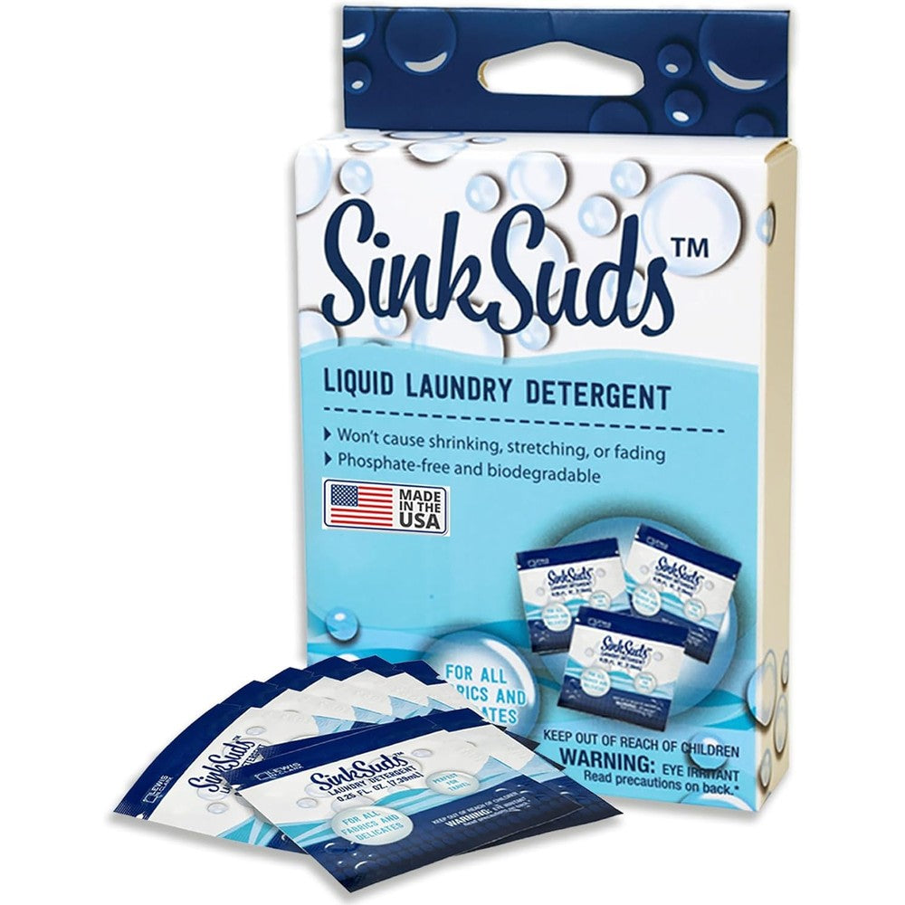 Lewis N. Clark SinkSuds travel laundry detergent front view 8 packet pack