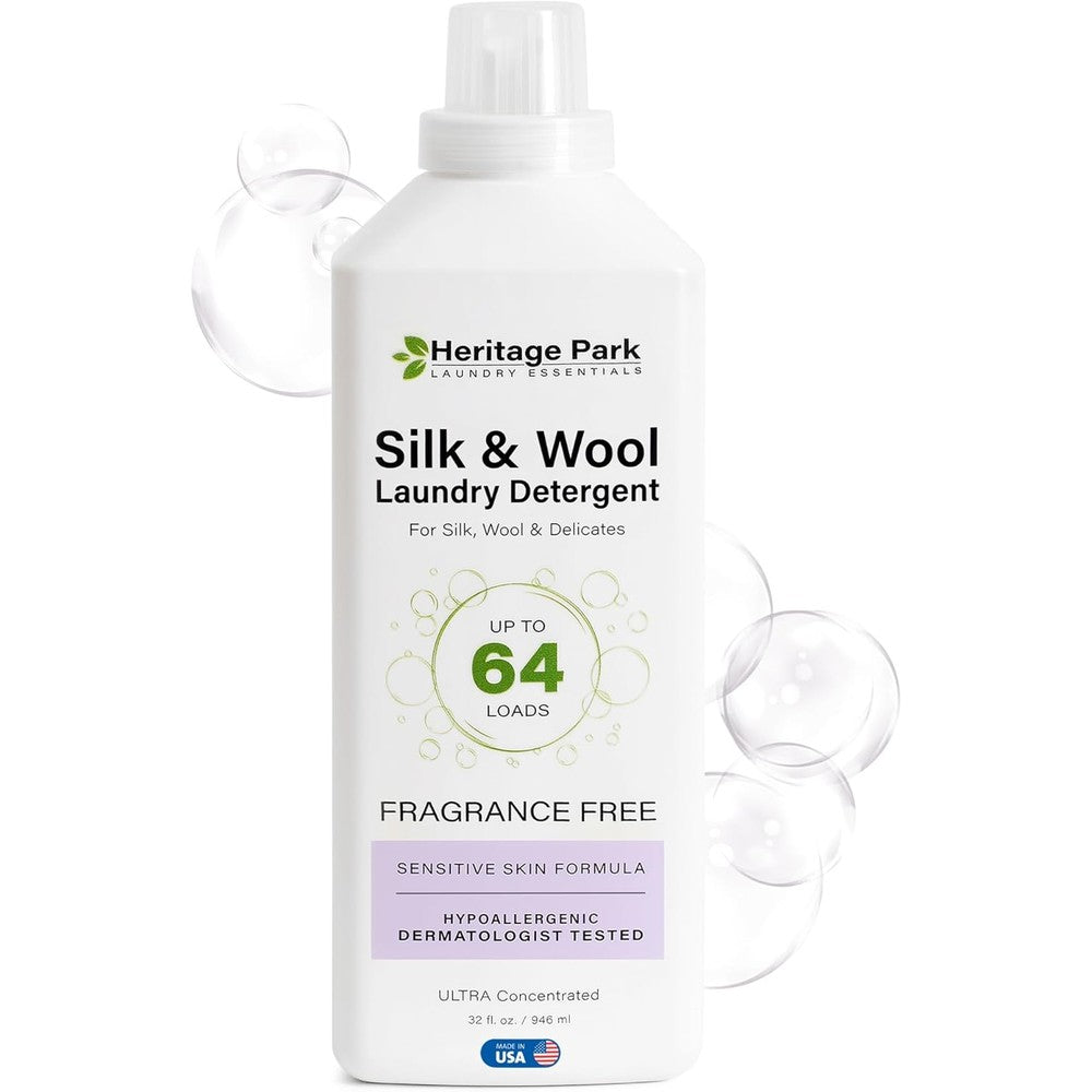 Heritage Park Silk and Wool Fragrance Free Detergent front view for delicate fabric care