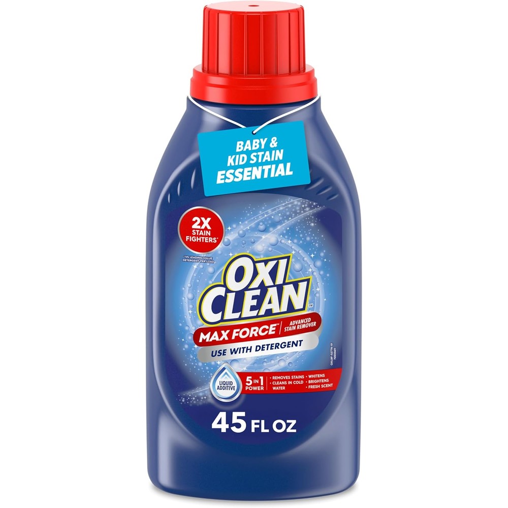 OxiClean Max Force Advanced Stain Remover Liquid 45 Fluid Ounce bottle front view laundry additive.