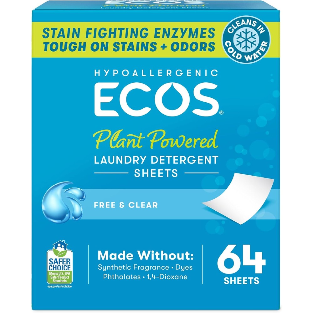 ECOS Laundry Detergent Sheets Free and Clear front view eco-friendly packaging