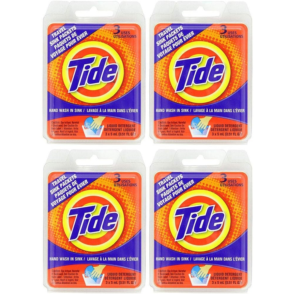 Tide Travel Sink Packets front view authentic USA laundry detergent for travel.
