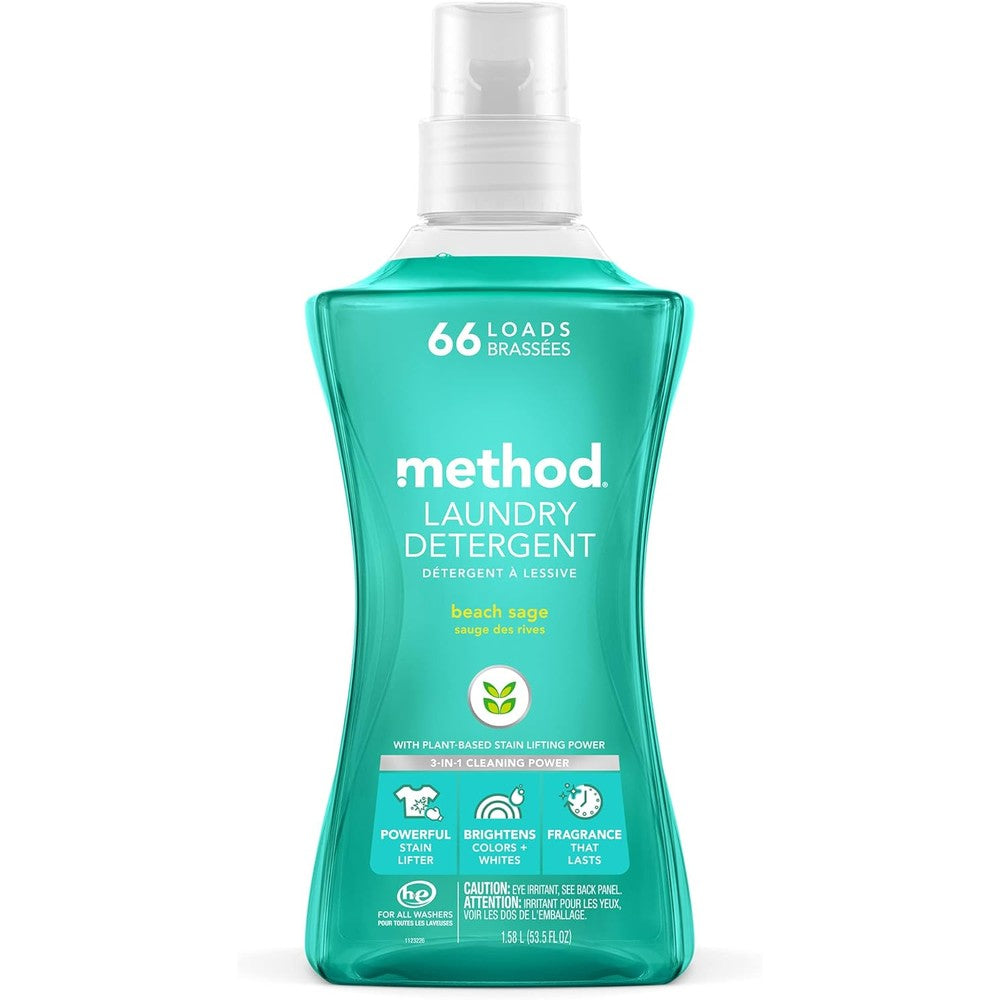 Method Concentrated Liquid Laundry Detergent Beach Sage front view plant based cleaner