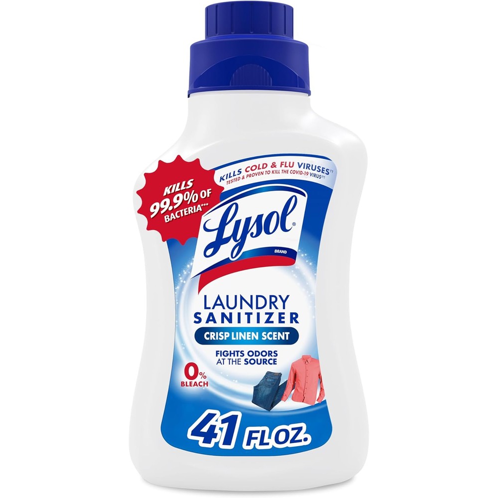 Lysol Disinfectant Laundry Sanitizer 41 Fluid Ounce front view Crisp Linen scent antibacterial additive