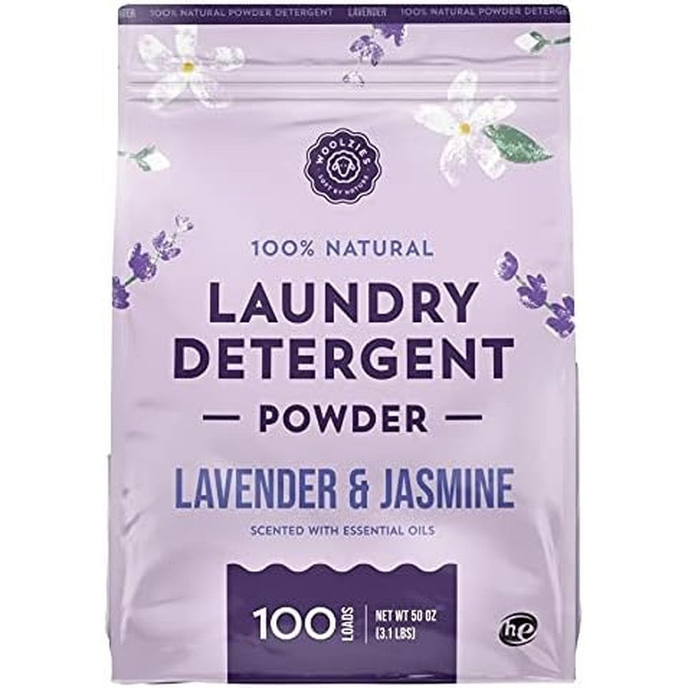 Woolzies 100% Natural Laundry Powder Detergent front view showing 100 loads count