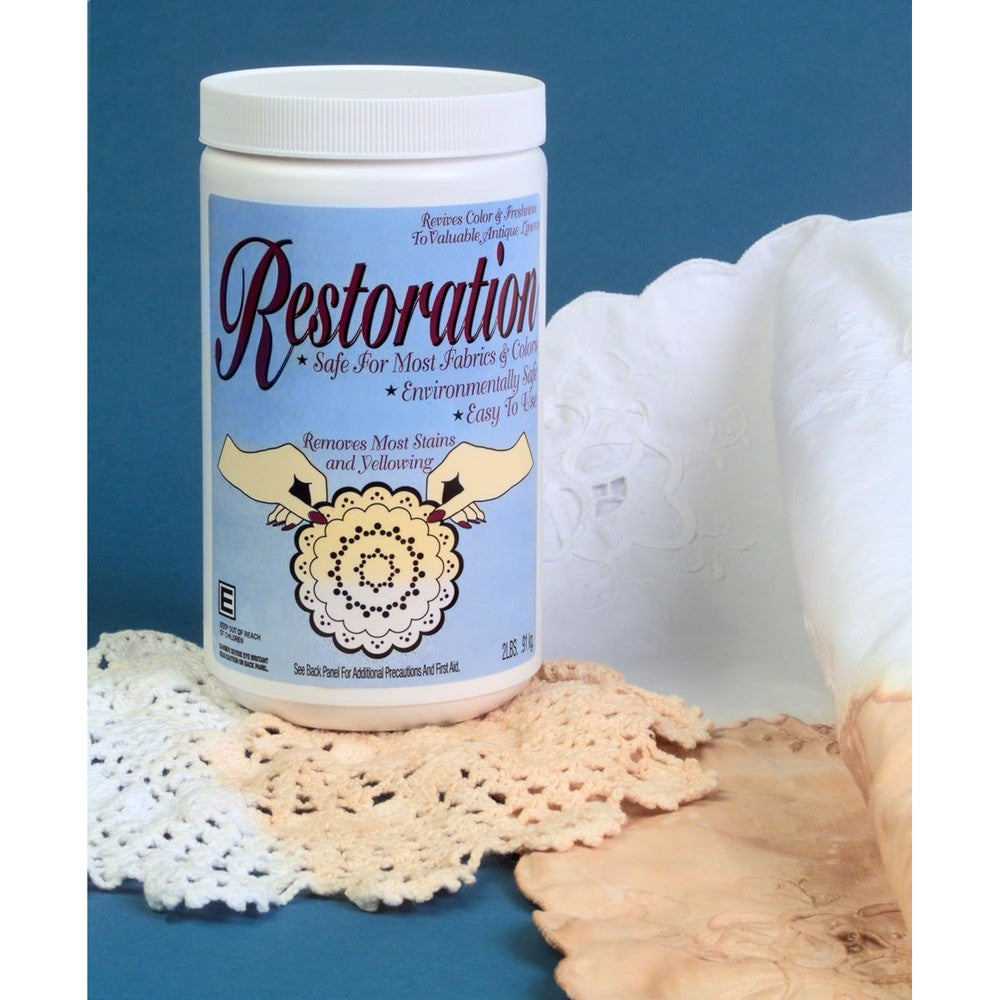 Engleside Restoration Hypoallergenic Powder 32 Ounce tub front view for antique linen care.