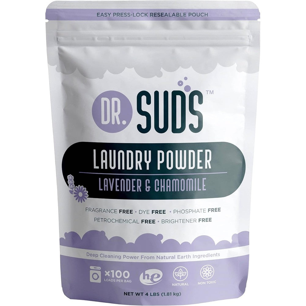 Dr. Suds Natural Laundry Detergent Powder 4 Pounds front view showing lavender chamomile scent