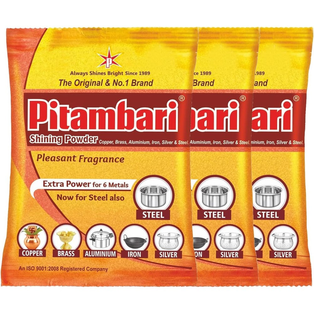 Pitambari Shining Powder 200g Pack of 3 front view for metal cleaning
