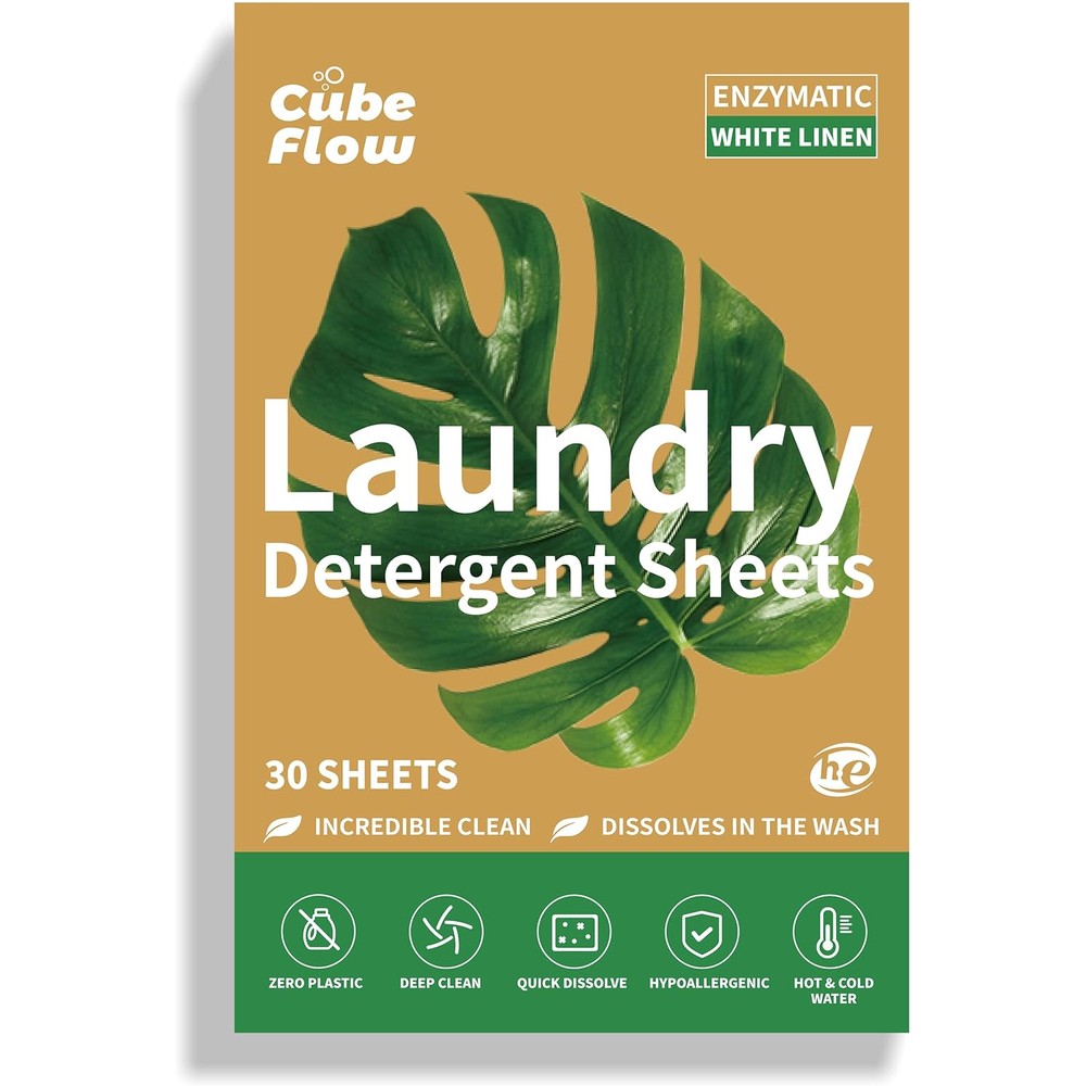 CUBEFLOW Linen Scented Laundry Detergent Sheets front view packaging