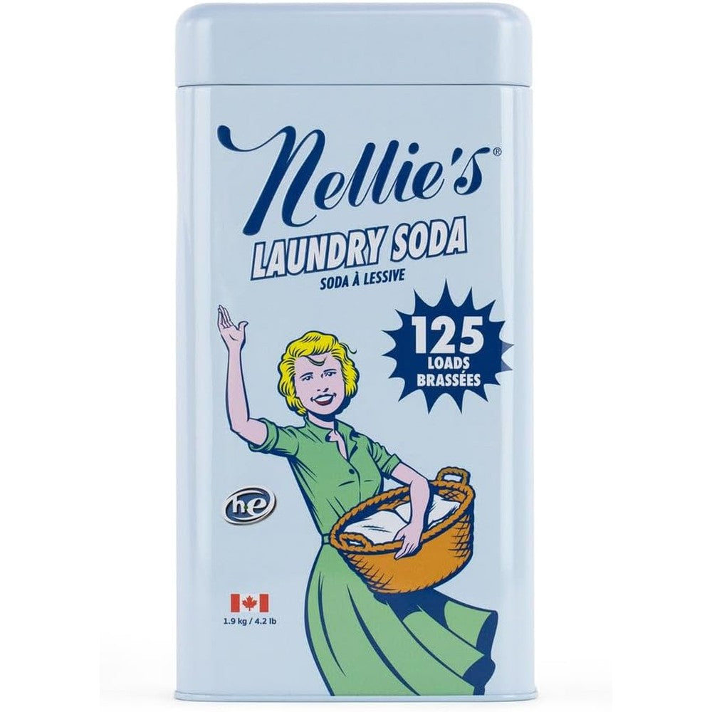Nellie's Laundry Soda 125 Load front view of concentrated powder detergent tin