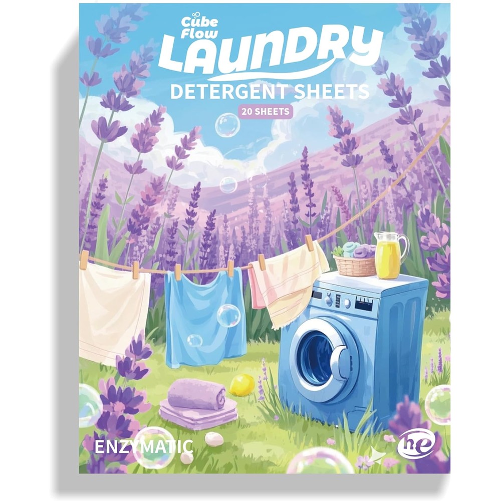 Cubeflow Laundry Detergent Sheets Lavender Scent front view eco-friendly packaging