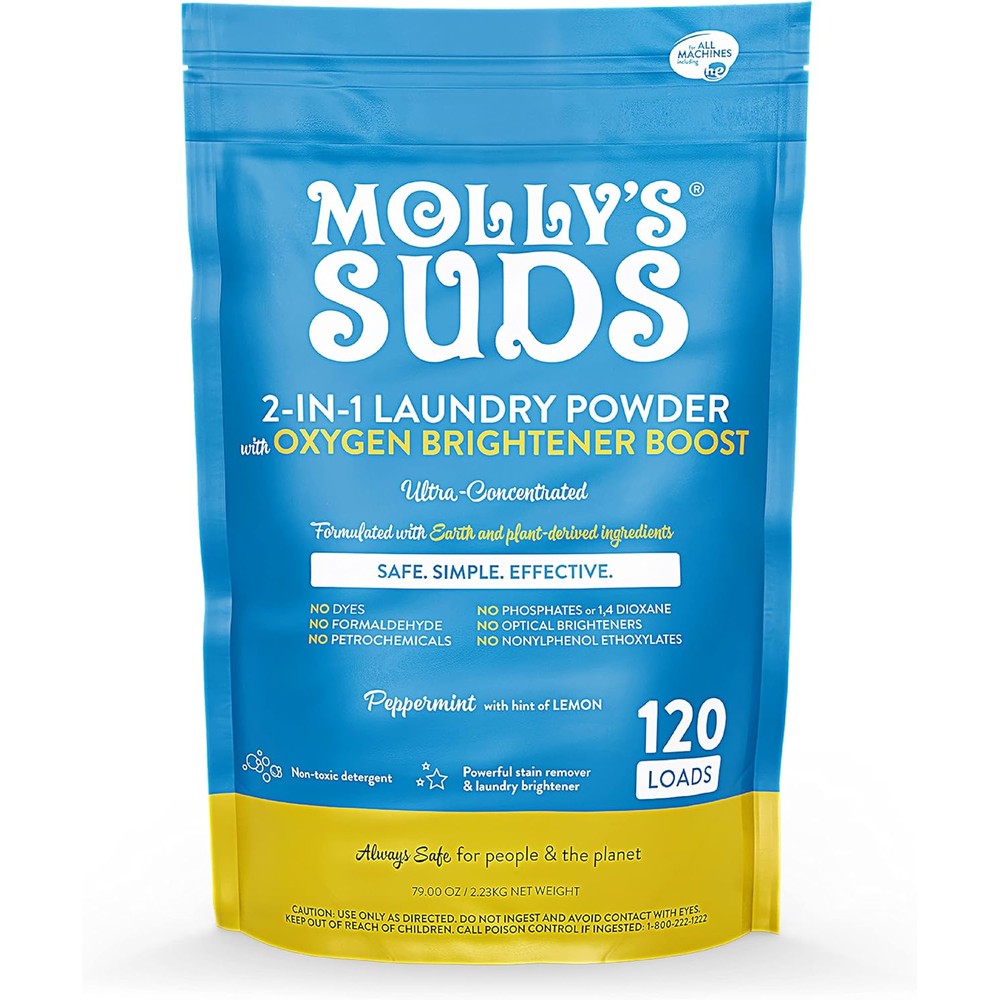 Molly's Suds 2-in-1 Original Laundry Powder front packaging natural detergent