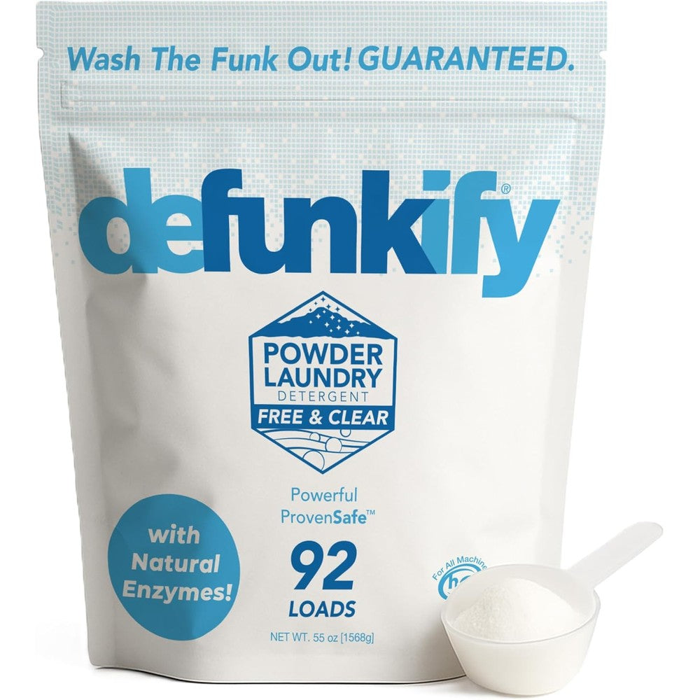 Defunkify Unscented Enzyme Laundry Detergent Powder front view 92 loads bag
