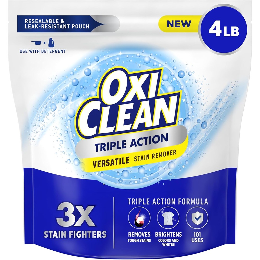 OxiClean Triple Action Versatile Stain Remover Powder 4 pound pouch front view