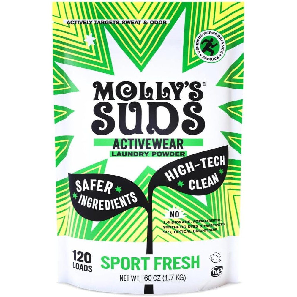 Molly's Suds Active Wear Laundry Detergent front view of 60 ounce bag.