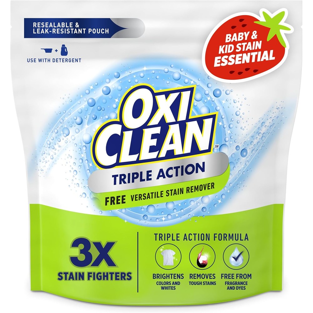 OxiClean Triple Action Free Versatile Stain Remover Powder front view authentic imported laundry booster.
