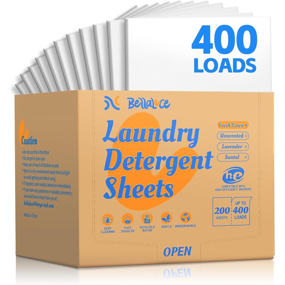 BellaLuce Laundry Detergent Sheets front view packaging 400 loads