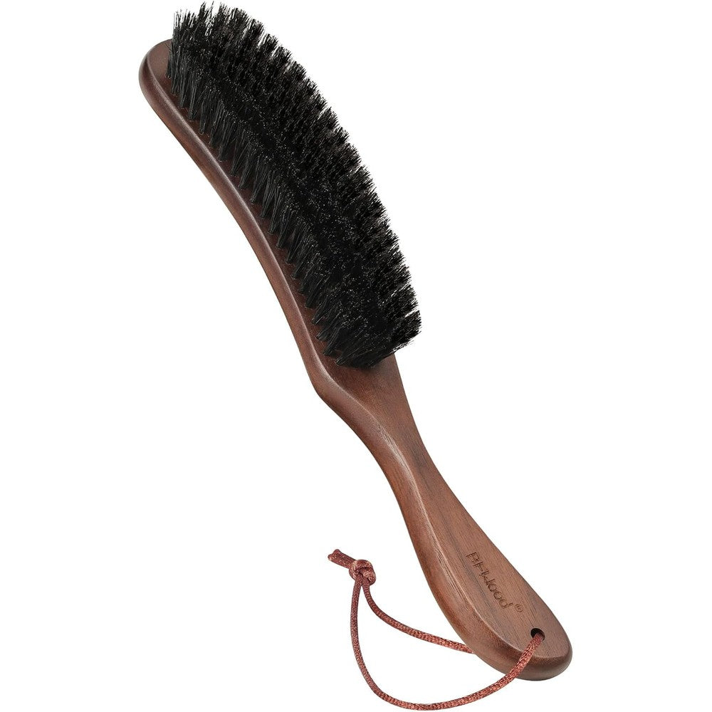 BFWood Clothes Brush front view showing natural boar bristles and black walnut handle