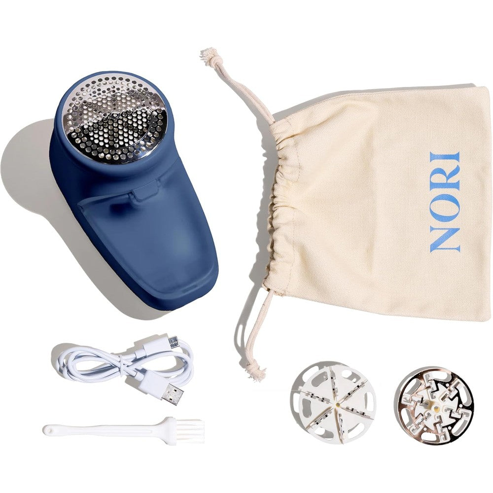 Nori Trim Fabric Shaver Navy Blue front view premium lint remover.