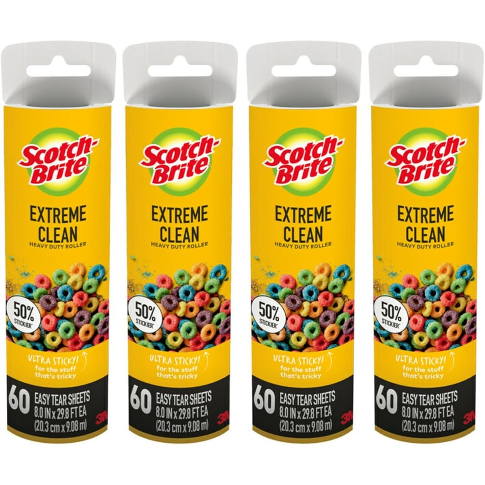 Scotch-Brite Extreme Clean Large Surface Roller Refill front view 4 pack for pet hair removal.